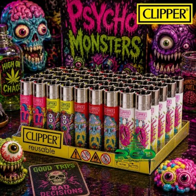 CLIPPER LIGHTER PSYCHO MONSTER 48CT/ DISPLAY